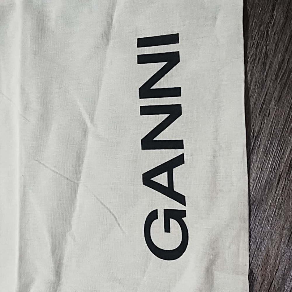 Ganni Cream Cotton Drawstring Logo Bag - Picture 2 of 6